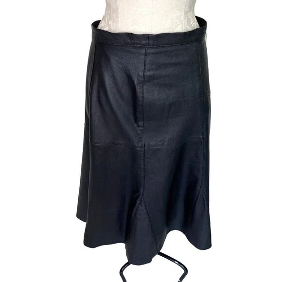 JU Godet Leather Midi Skirt Size Medium M Vintage Tulip Zip Made In Argentina - Picture 1 of 12